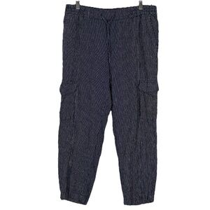 Old Navy Blue Striped Cargo Linen Blend Pants Medium Beachy Summer Spring Vacay
